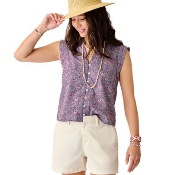 Carve Designs Womens Reagan Top Large Pink Garden Button Front Cotton Cropped - Picture 1 of 13